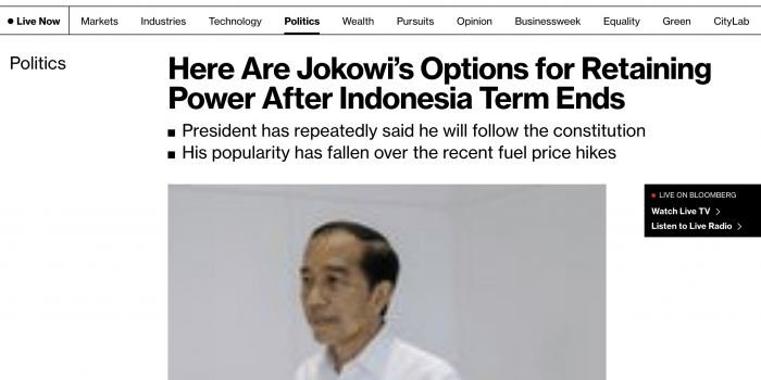 Bloomberg: Inilah Pilihan Jokowi untuk Pertahankan Kekuasaan Setelah Masa Jabatan Indonesia Berakhir