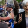 Massa anti-Israel membentangkan spanduk bela Palestina di Universitas Washington ketika calon presiden dari Pa