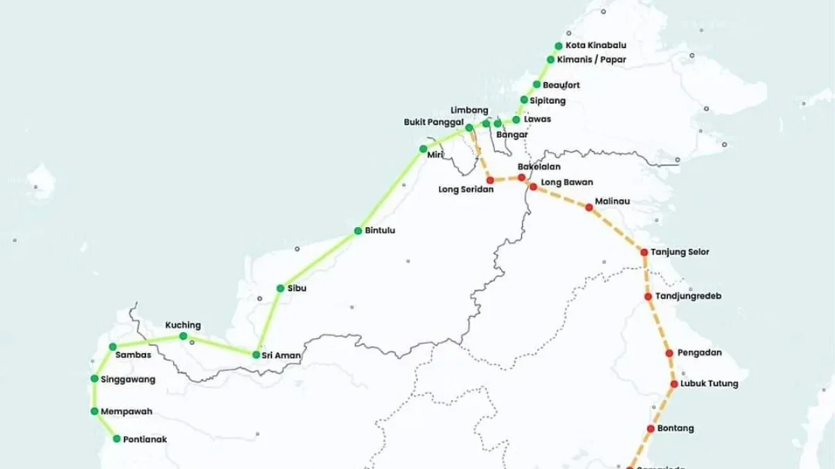 Foto: Rencana rute proyek kereta cepat Kalimantan milik Trans Borneo Railway. (Dok. Brunergy Utama Sdn Bhd) Re