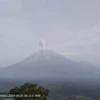 Gunung Semeru erupsi dengan tinggi kolom abu vulkanik teramati sekitar 900 meter di atas puncak pada Jumat (24
