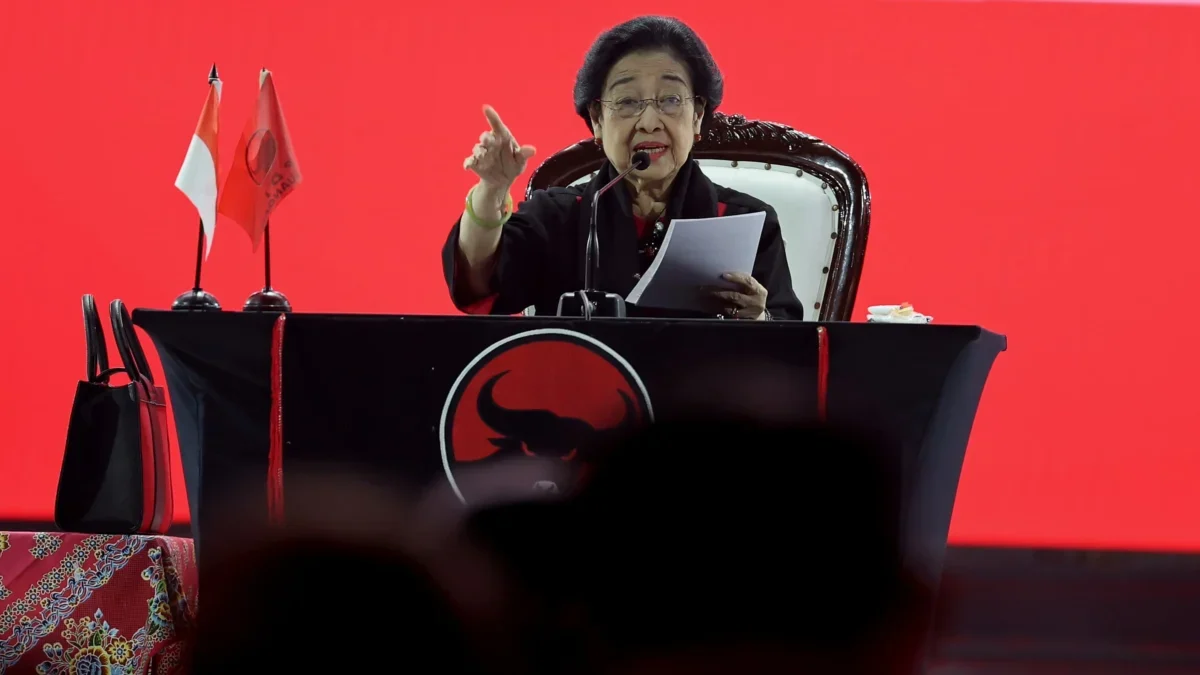 Ketua Umum PDI Perjuangan, Megawati Soekarnoputri saat menyampaikan pidato politik pada pembukaan Rakernas ke-