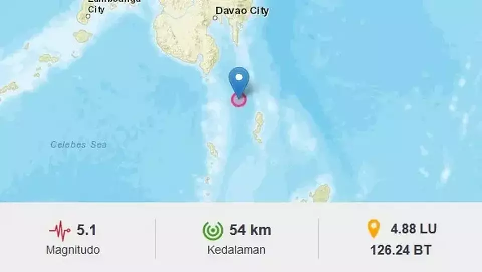 Gempa dengan magnitudo 5,1 mengguncang Pulau Karatung, Sulawesi Utara, Minggu 9 Juni 2024. (BMKG/BMKG)