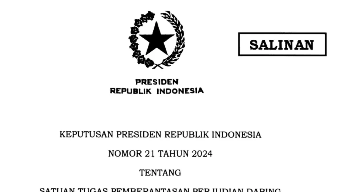 Tangkapan layar - Salinan Keputusan Presiden (Keppres) Nomor 21 Tahun 2024 tentang Satuan Tugas Pemberantasan